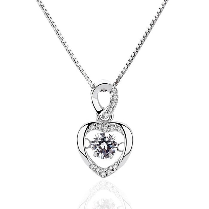 S925 Sterling Silver Necklace Women's Korean-Style Fashion Heart-Shaped Pendant Micro-Inlaid Single Pendant