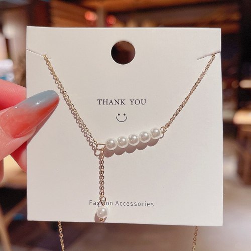 2021 Summer New Pearl Titanium Steel Necklace Female Personality Design Tassel Clavicle Chain Necklace