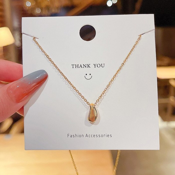 2021 New Korean Style Drop-Shaped Little Golden Beans Titanium Steel Necklace Elegant Simple Fashion Clavicle Chain Pendant