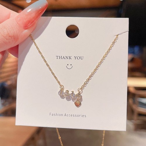 Korean  New Fashion Personalized Life Pendant Titanium Steel Necklace Women's Super Flash Crystal Zircon Clavicle Chain Jewelry