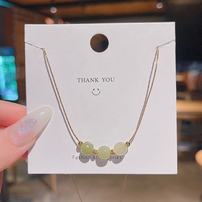 Lucky Beads Titanium Steel Necklace Female Ins Trendy Chalcedony Beads Pendant Niche Super Flash Design Sense Clavicle Chain