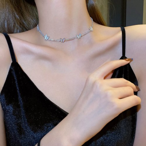 2021 New Butterfly Necklace Clavicle Chain Light Luxury Minority Ins Necklace Full Diamond Temperament Clavicle Chain