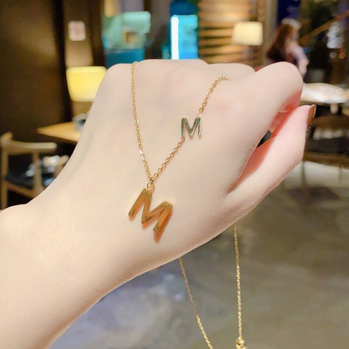 Korean Style Titanium Steel Letter M Clavicle Chain Exquisite Sense Special-Interest Design Ins Simple Necklace Tide