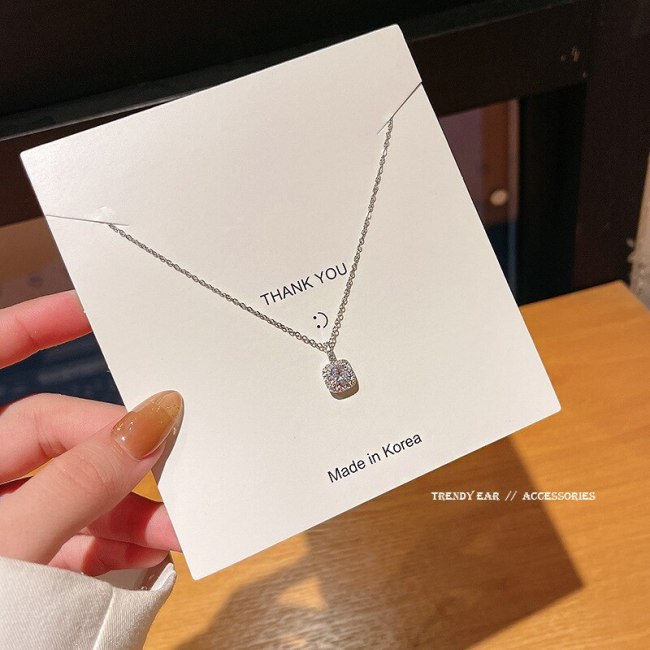 Korean Fashion Square Diamond Super Flash Zircon Titanium Steel Necklace for Women Ins Trendy Simple Temperament Clavicle Chain