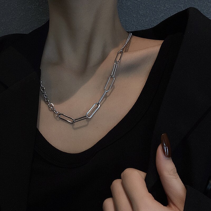 Simple Clip Necklace Ins Chain Pin Clavicle Personality Hip Hop Men and Women Titanium Steel Necklace