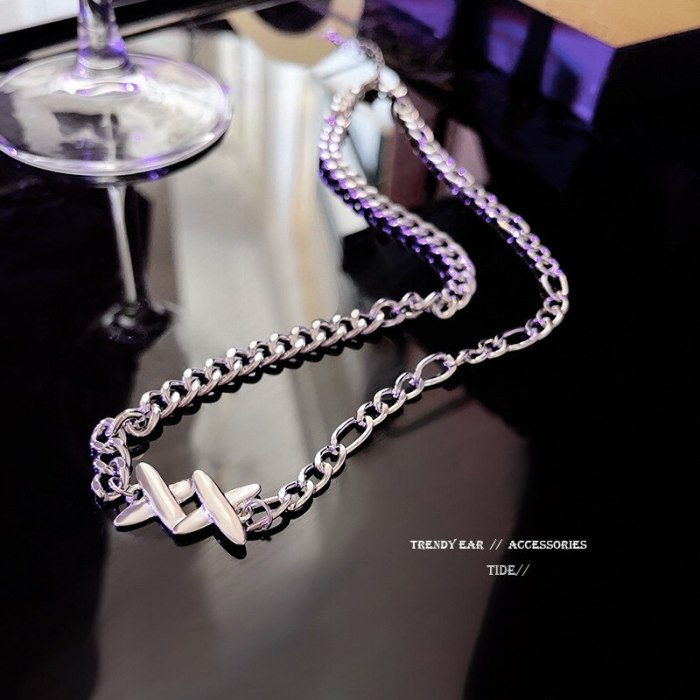 2021 New Ins Titanium Steel Necklace Women's European and American Metal Hip Hop Street Temperament Clavicle Chain Pendant