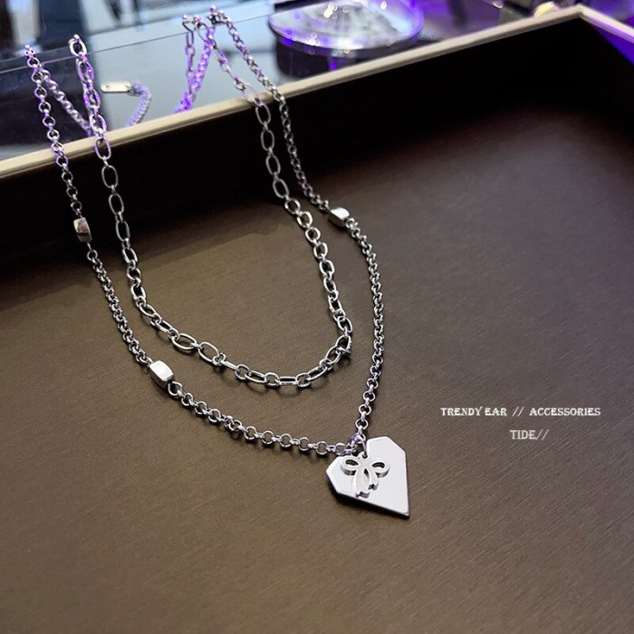 European and American Ins Fashion Double-Layer Love Necklace Female Clavicle Chain Pendant Jewelry