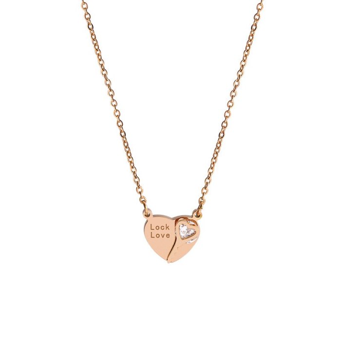 Korean Classic Stylish Graceful Simple Love Heart-Shape Lock Rose Gold Clavicle Chain Short Chain Qixi Gift Necklace for Women