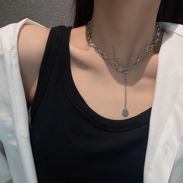 Hip Hop Style Necklace Female Fashion Ins European and American Simple Student Titanium Steel All-Match Retro Sweater Chain