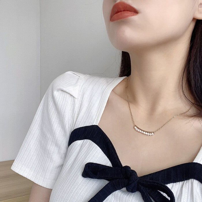 New Simple Titanium Steel Necklace High-Grade Necklace for Women Ins Cold Style Bright Short Pearl Necklace Trendy