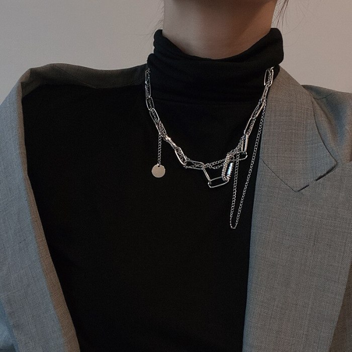New Fashion Unique Geometric Titanium Steel Necklace Ins Internet Celebrity Same Style Temperament Thick Straps Clavicle Chain