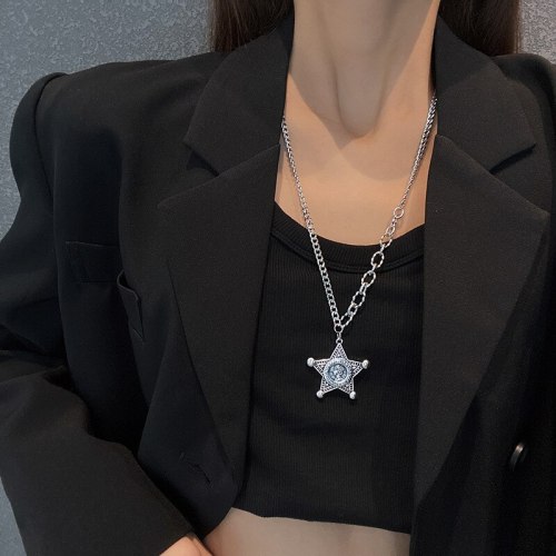 European Retro Five-Pointed Star Necklace Male and Female Trendy Student Personality Pendant Ins Hip Hop All-Match Sweater Chain