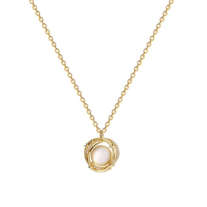 New Titanium Steel Opal Planet Necklace Female Design High Sense Ins Cold Wind Clavicle Chain Wholesale