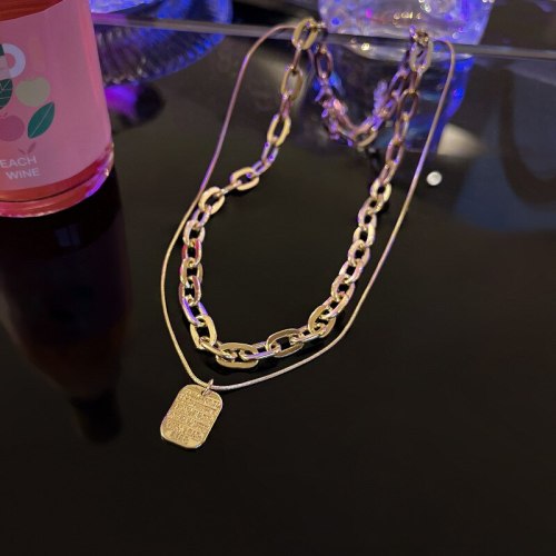 European and American Style Cool English Tag Ins Trendy Cool Hip Hop Fashion Graceful Personality Double-Layer Necklace