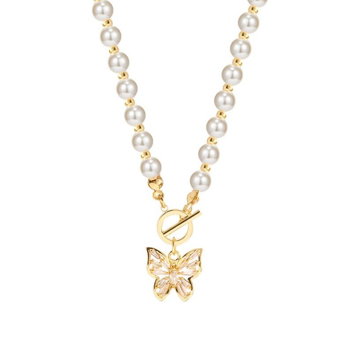 Korean Style New Baroque Pearl Butterfly Necklace Female Ins Popular Net Red Same Style Simple Graceful Clavicle Chain