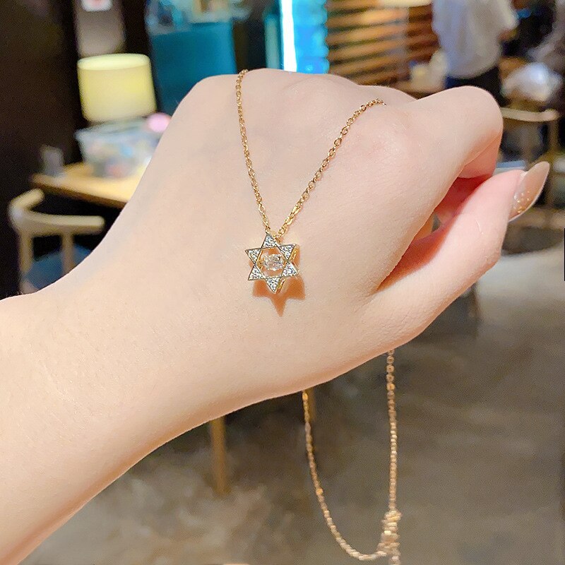 Fairy Temperamental Six-Pointed Star Micro-Inlaid High-Grade Necklace Women's Titanium Steel Small Clavicle Chain Wholesale