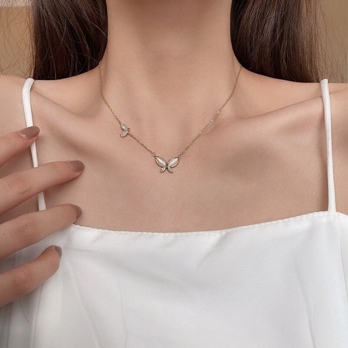 Titanium Steel Butterfly Fritillary Necklace Female Special-Interest Design High-Grade Clavicle Chain Ins Simple Temperament