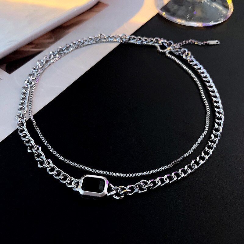 New Hip Hop Style Double Layer Necklace Women's Fashion Design Sense Online Influencer Clavicle Chain