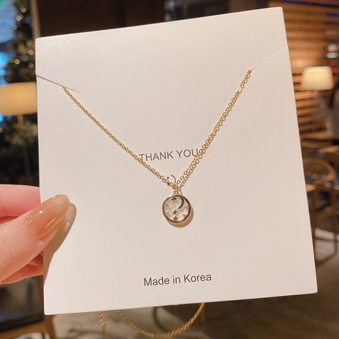 Fairy Personalized Circle Star and Moon Necklace Graceful Titanium Steel Clavicle Chain Internet Celebrity Same Fashion Necklace