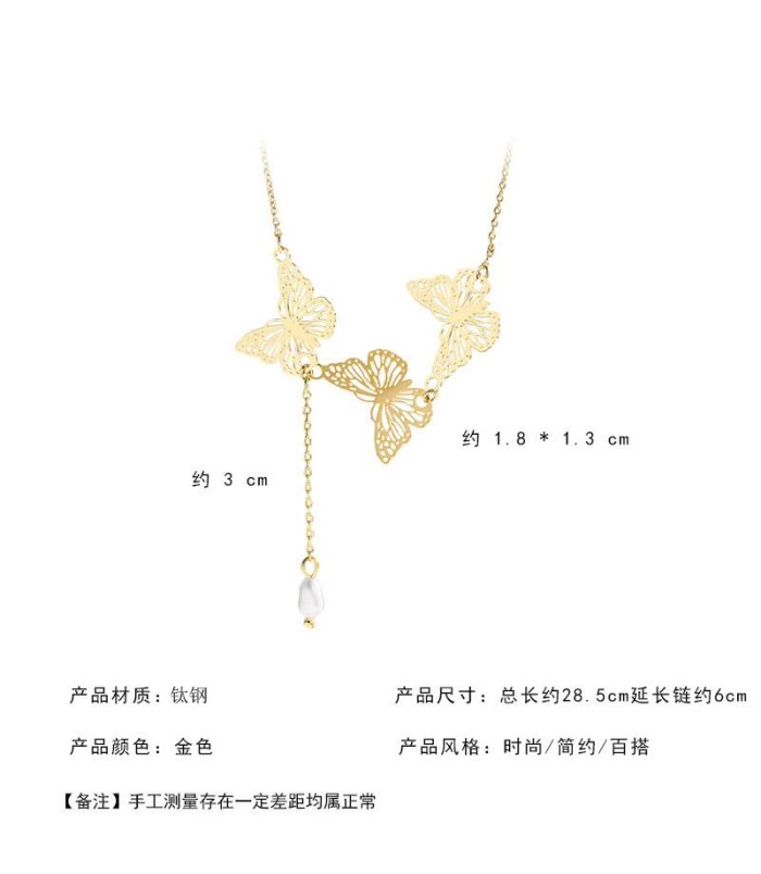 Cold Style Clavicle Chain Niche Design Titanium Steel Simple Grace Personality Net Red Butterfly Necklace for Women