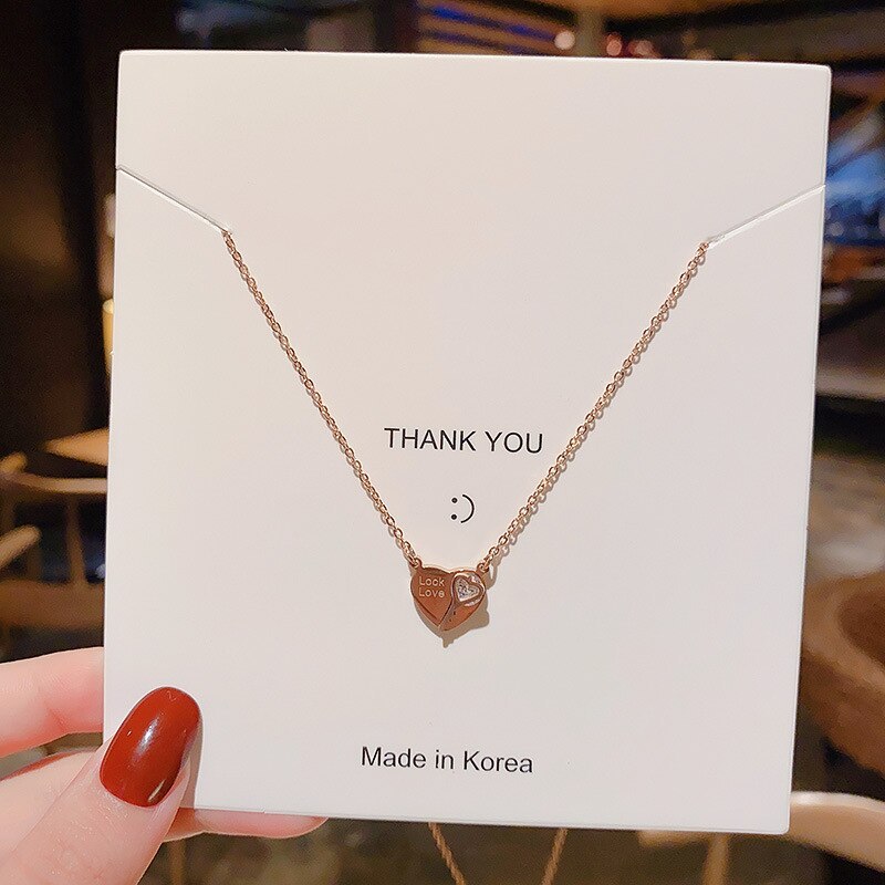 Korean Classic Stylish Graceful Simple Love Heart-Shape Lock Rose Gold Clavicle Chain Short Chain Qixi Gift Necklace for Women