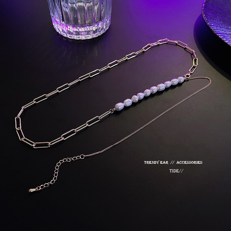 New Korean Style Hip Hop Long Pearl Tassel Sweater Chain Ins Fashion Design Necklace Female Clavicle Chain