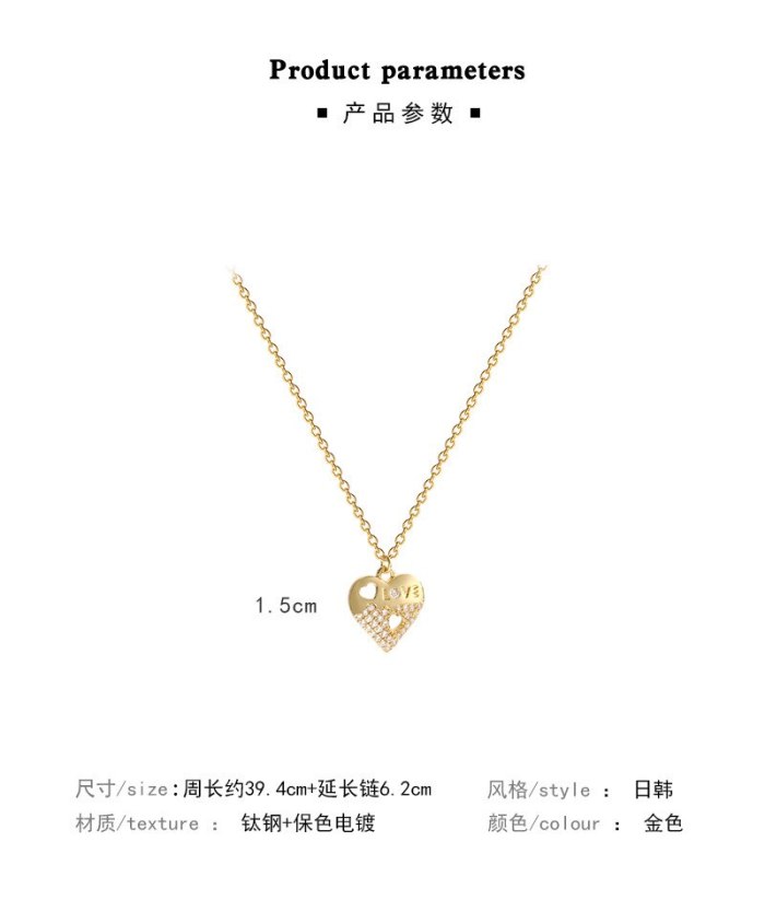 Korean Style New Titanium Steel Love Heart Pendant Necklace Women's Design Fashion Ins Popular Net Red Same Style Clavicle Chain