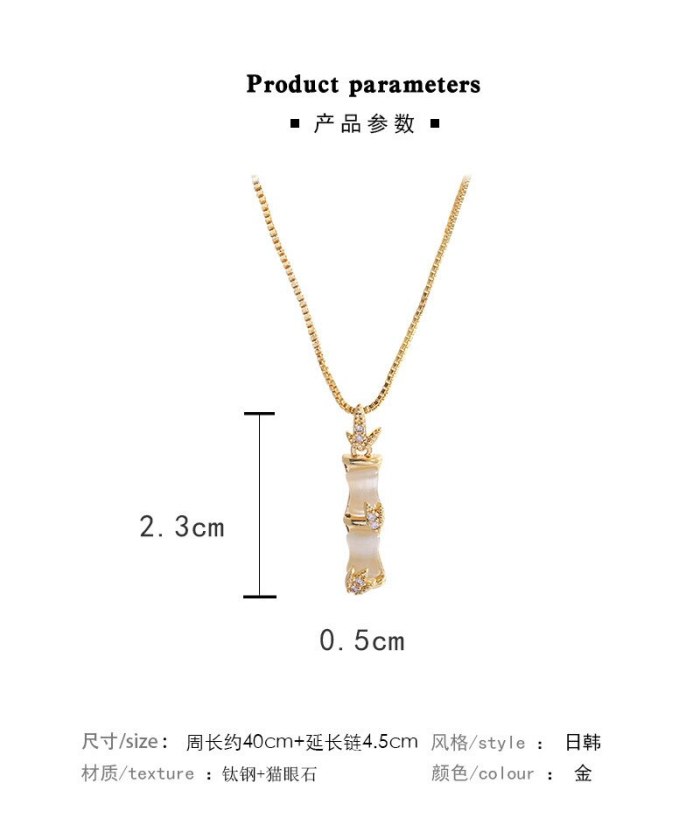 2020 New Bamboo Joint Pendant Clear Opal Necklace Female Fashion Net Red Niche Design Titanium Steel Clavicle Chain