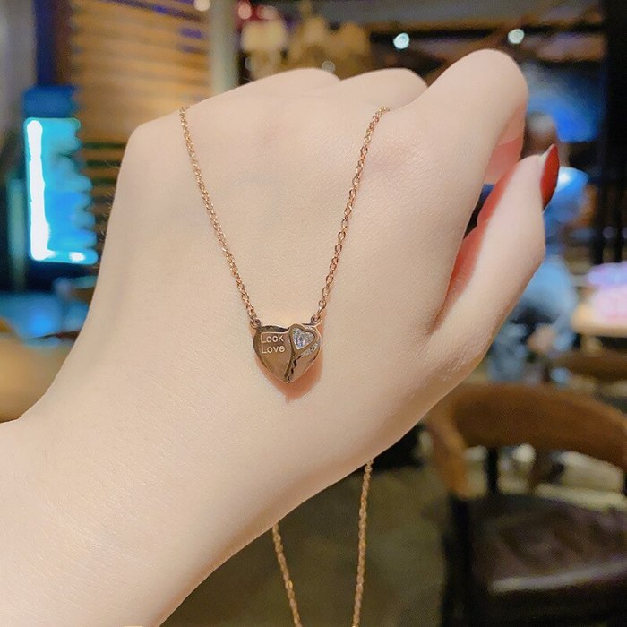 Korean Classic Stylish Graceful Simple Love Heart-Shape Lock Rose Gold Clavicle Chain Short Chain Qixi Gift Necklace for Women