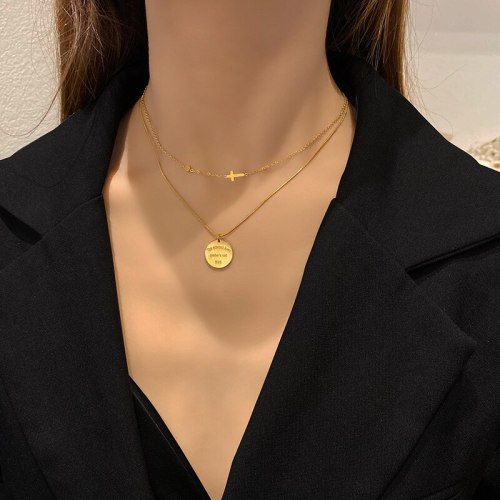 New Fashion Necklace Women's Niche Design Double-Layer round Brand Elegant Necklace Women's Light Luxury Clavicle Chain Jewelry