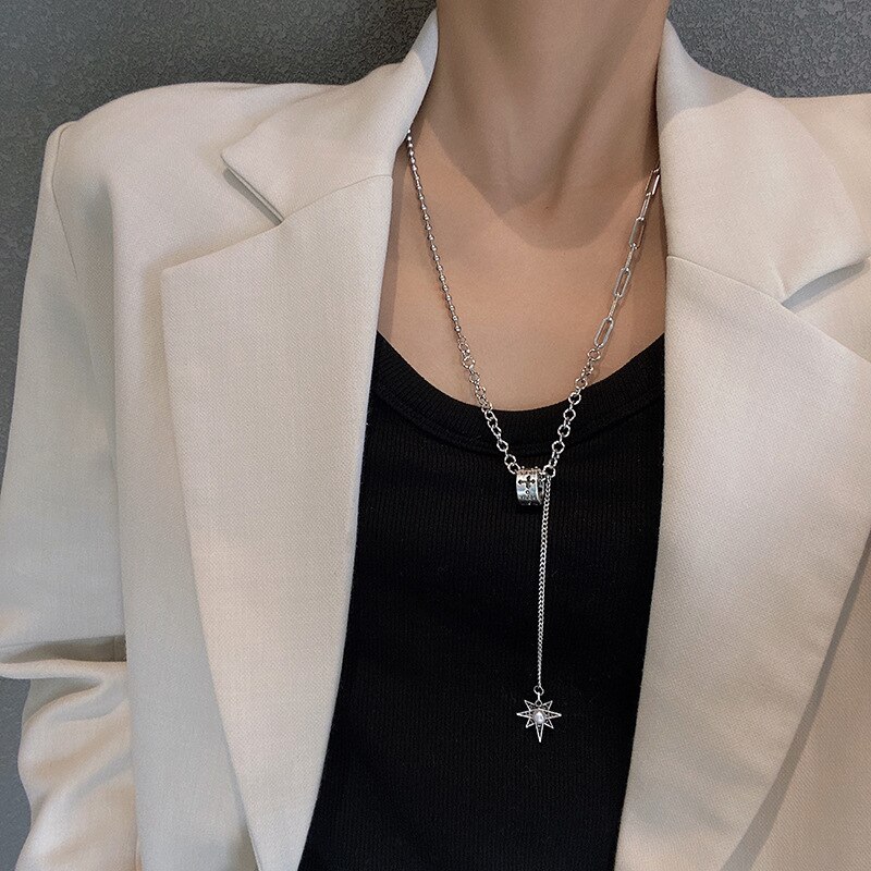 New Long Sweater Chain Women's Pearl Necklace Ins Hip Hop Simple All-Match Retro Pendant