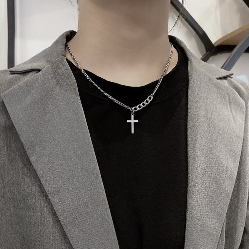 Cross Necklace Men's and Women's Hip Hop Pendant Ins Simple Trendy Titanium Steel Chain All-Matching Accessories Sweater Chain