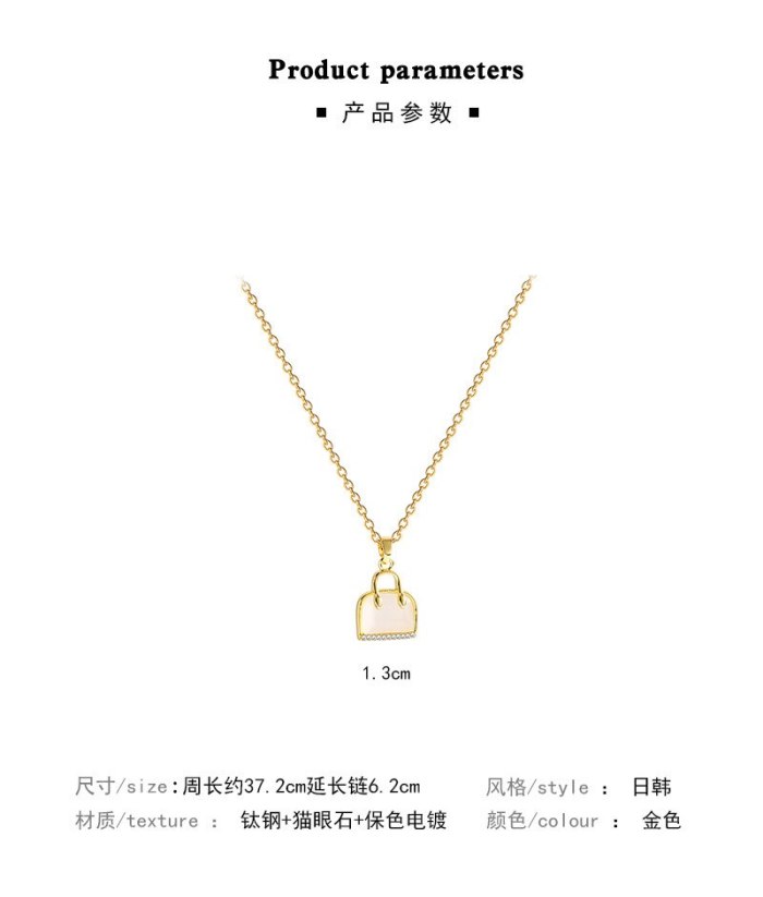 New Fashion Opal Bag Pendant Titanium Steel Necklace Women's Micro Inlaid Zircon Fashion Trendy Super Flash Clavicle Chain