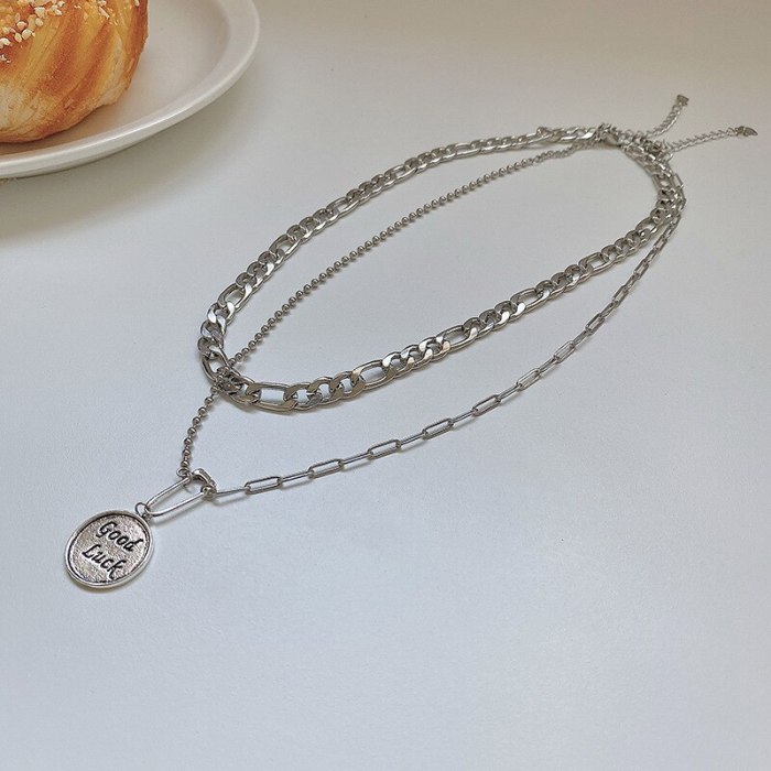 European and American Multi-Layer round Necklace Women's Ins Vintage Titanium Steel Sweater Chain Jewelry