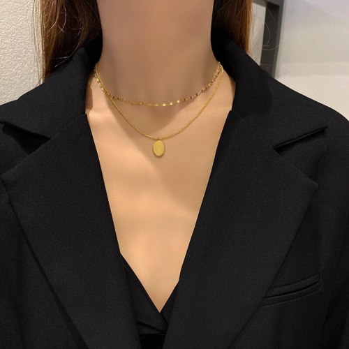 Double-Layer round Necklace Simple Titanium Steel Special-Interest Design Elegant Clavicle Necklace for Women