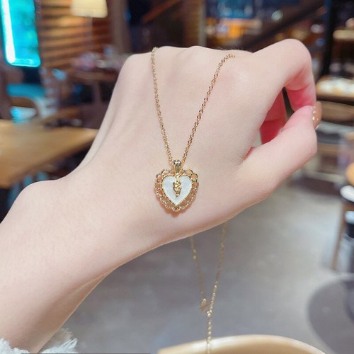 Korean New Titanium Steel Love Super Flash Zircon Pendant Necklace Female Online Influencer Same Style Clavicle Chain