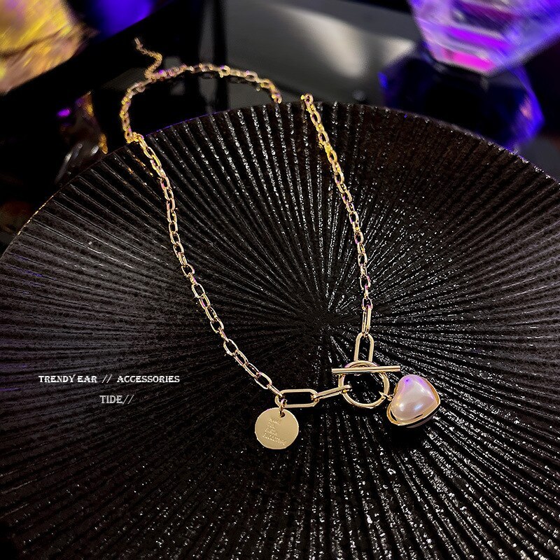 New Love Pearl Hip Hop Style Long Necklace for Women Ins Popular Net Red Same Style Graceful Personality Necklace