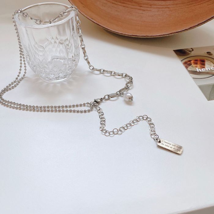Hip Hop Necklace Female Fashion Ins European and American Simple Student Titanium Steel All-Match Retro Pendant Sweater Chain
