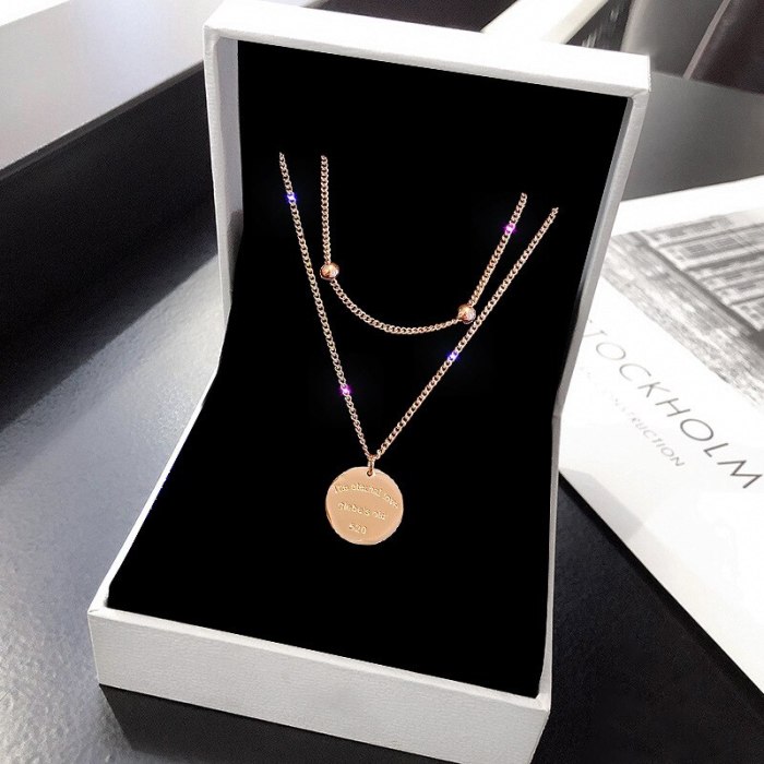 New Fashion Necklace All-Matching Graceful Titanium Steel Plated 18K Rose Gold Circle Necklace Letter Design Sense Necklace