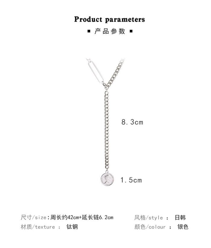Titanium Steel Clip round Necklace Female Pin Ins Female Fashion Sweater Chain Light Luxury Pendant