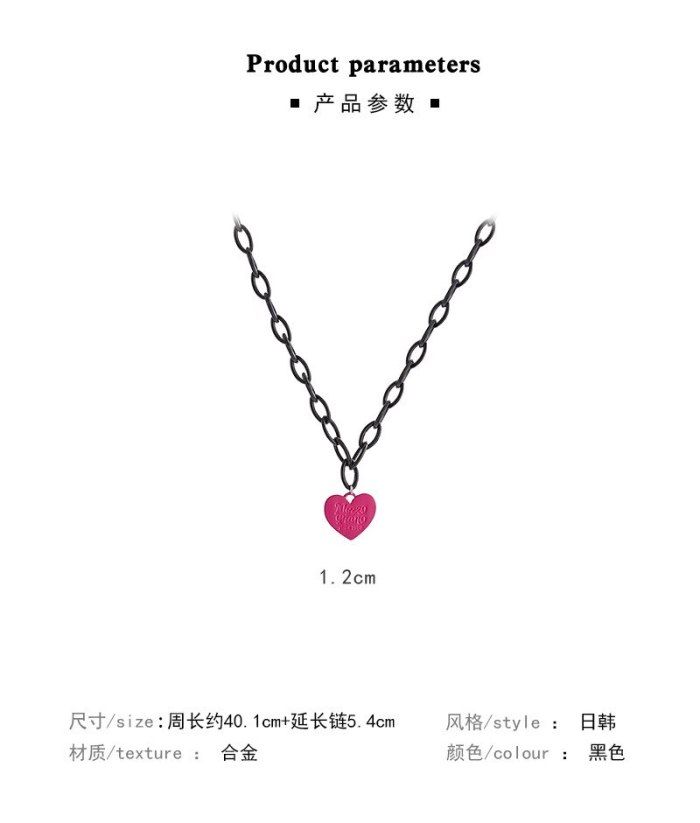 Korean Style New Ins Internet Celebrity Same Style Hip Hop Style Pink Love Pendant Necklace Female Unique Design Clavicle Chain