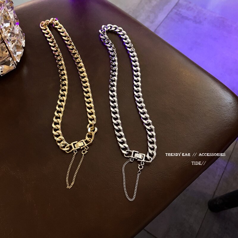 New Internet Celebrity Thick Straps Trendy Cuban Necklace Female Ins Hip Hop Clavicle Chain Flow Necklace Accessories