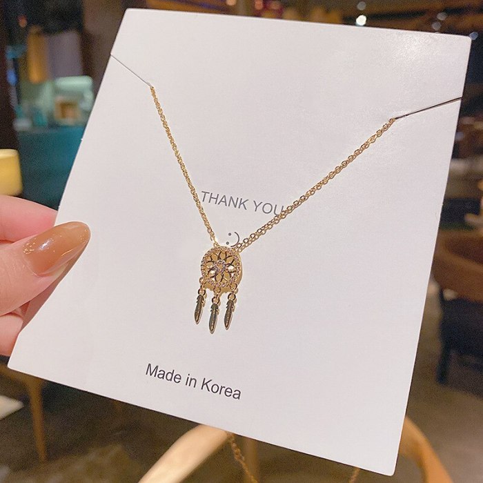 Titanium Steel Necklace High-Grade Rose Gold Feather Personalized Clavicle Chain Short Necklace Niche Accessories Wholesale