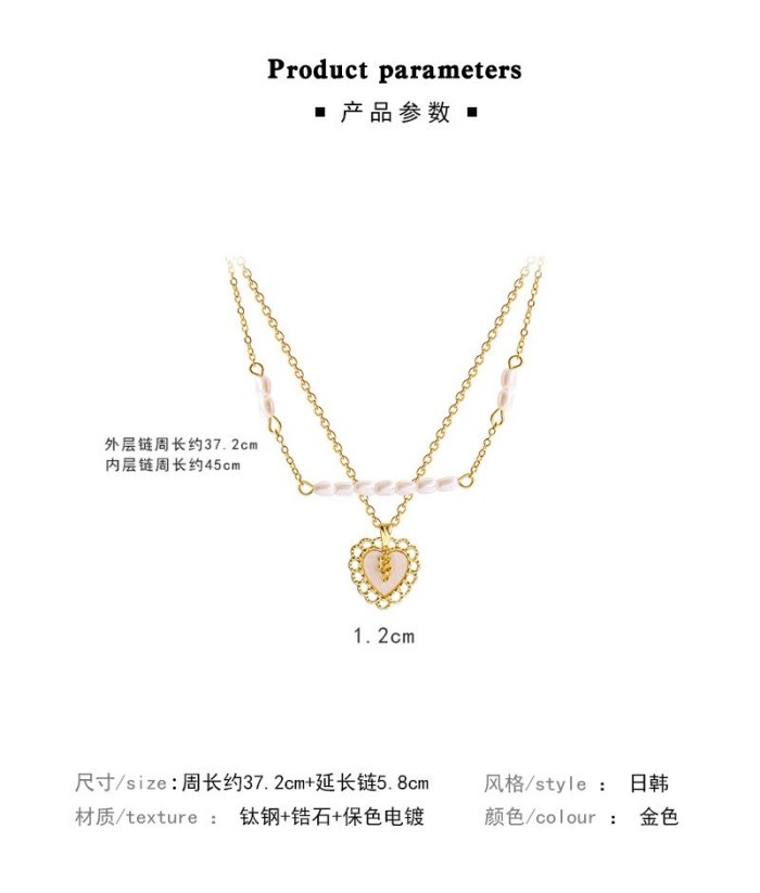 Korean New Titanium Steel Love Super Flash Zircon Pendant Necklace Female Online Influencer Same Style Clavicle Chain