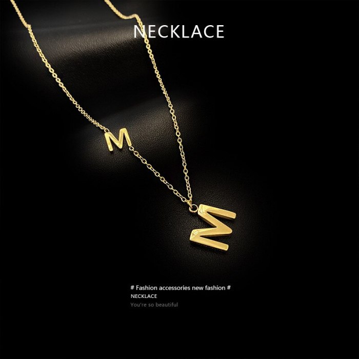 Korean Style Titanium Steel Letter M Clavicle Chain Exquisite Sense Special-Interest Design Ins Simple Necklace Tide