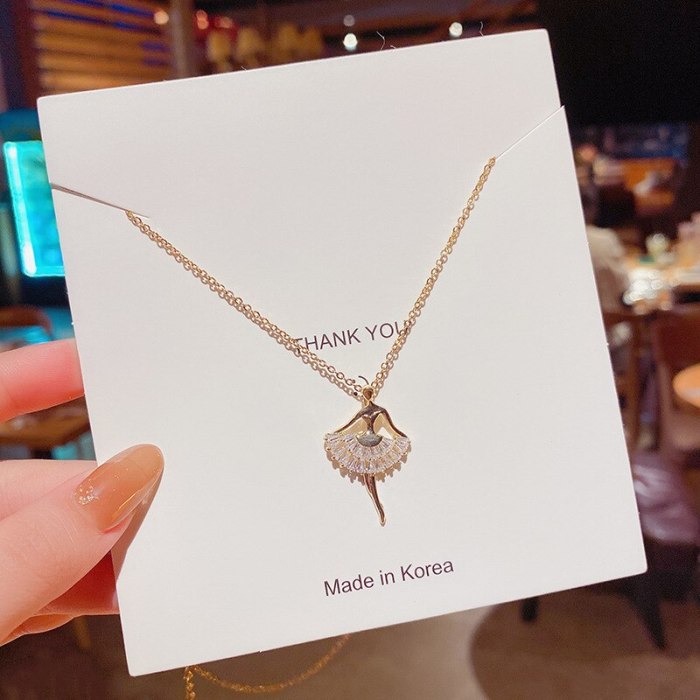 Internet Celebrity Same Style Korean Necklace Personality Ballet Girl Clavicle Chain High-Grade Zircon Titanium Steel Necklace