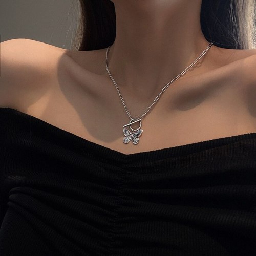 European and American Retro Butterfly Necklace Clavicle Chain Pendant Ins Simple Temperament Titanium Steel Sweater Chain