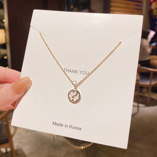 Fairy Personalized Circle Star and Moon Necklace Graceful Titanium Steel Clavicle Chain Internet Celebrity Same Fashion Necklace