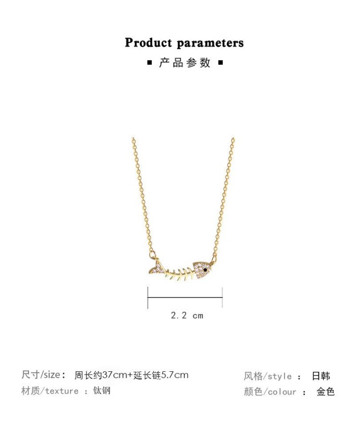 High-Grade Fishbone Necklace Female Mori Style Online Influencer Clavicle Chain Titanium Steel Small Fishbone Pendant