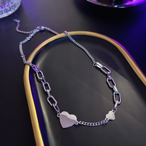 New Double-Layer Titanium Steel Love Pendant Necklace Women's Retro Ins Trendy Personality Fashion Short Necklace Wholesale